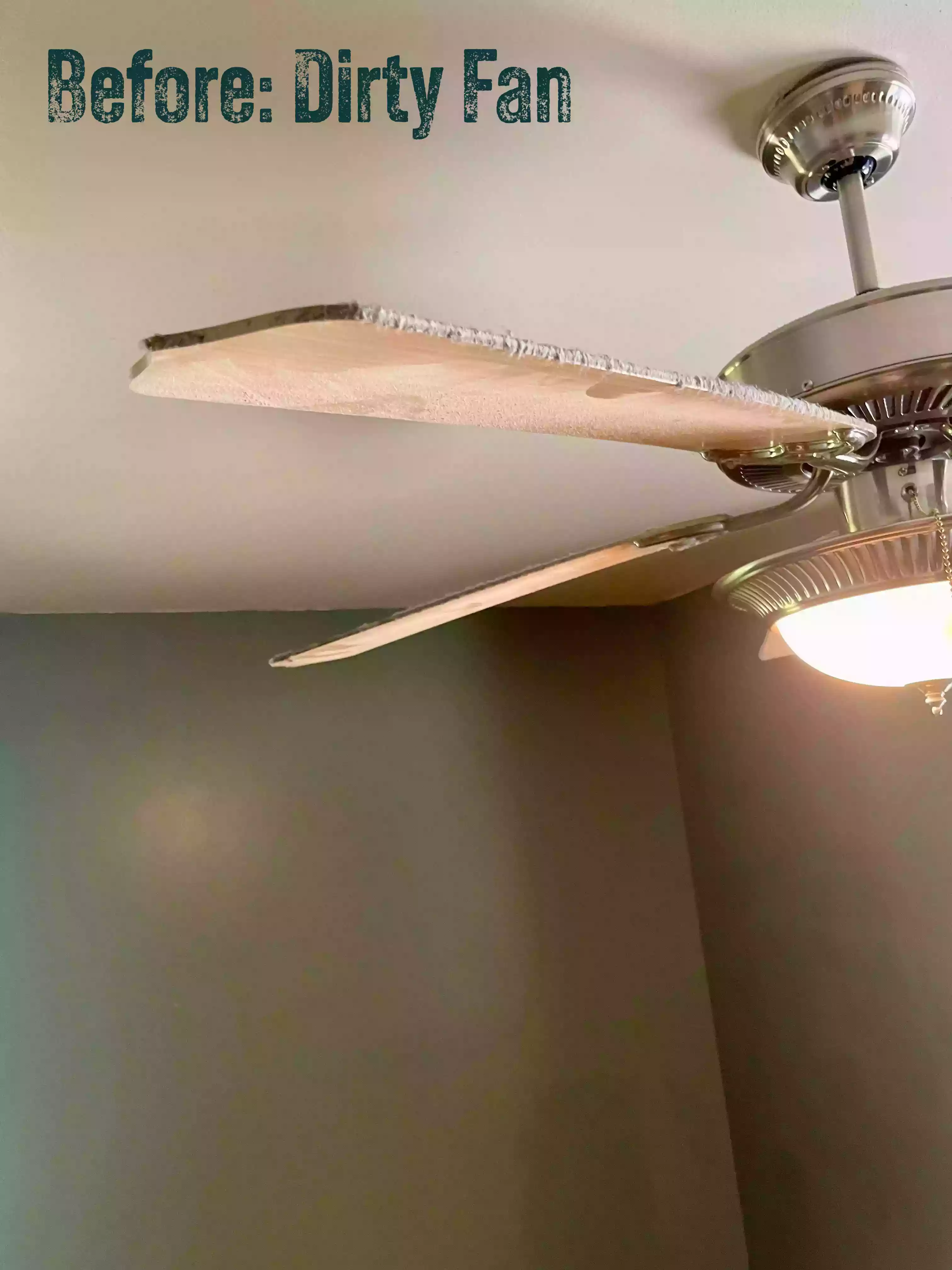 Ceiling fan with dirt and dust on the blades.