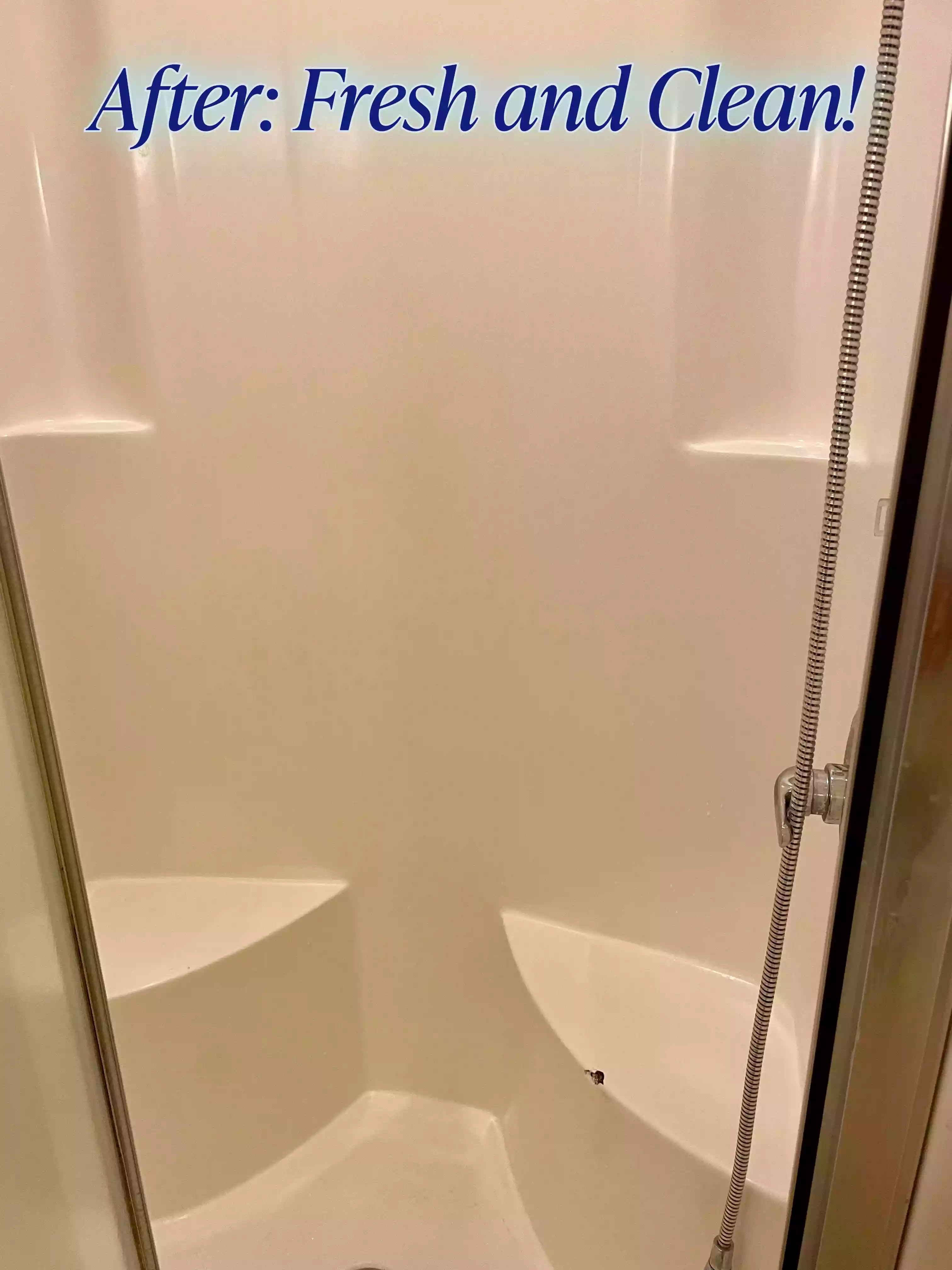 sparkling clean shower after Too Good Maids clean