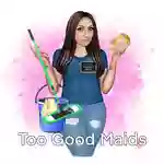 A woman holding cleaning supplies - Company Logo Too Good Maids
